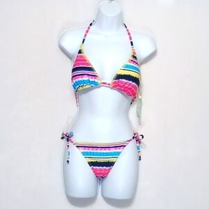 𝅺Two Piece striped tie side swimsuit small